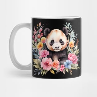 A panda bear decorated with beautiful watercolor flowers Mug